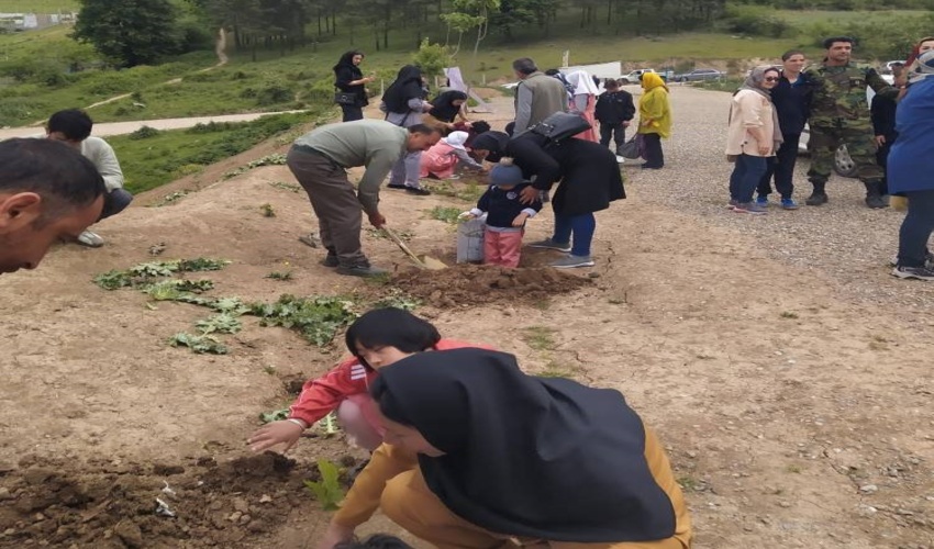 کاشت نهال توسط مددجویان بهزیستی در حاشیه آب بندان توشن گرگان