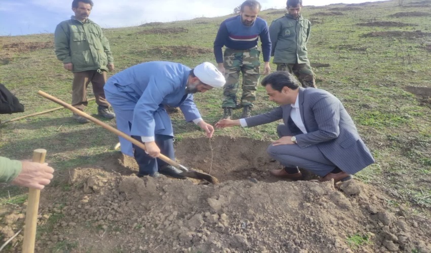 غرس نهال توسط مسئول نمایندگی ولی فقیه منابع طبیعی گلستان در آزادشهر 