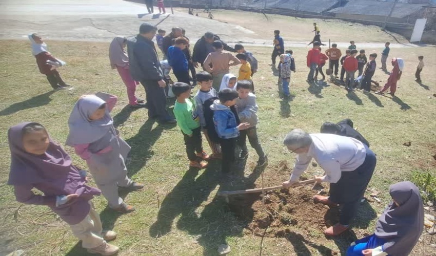 کارگاه آموزشی کاشت نهال در دبستان سلمان فارسی روستای تَخت شهرستان مینودشت  